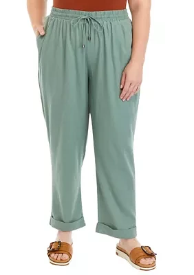 Plus Linen Blend Drawstring Pants