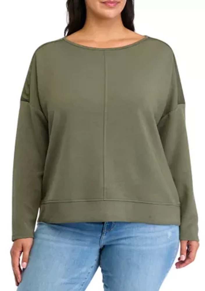 Plus Satin Trim Sweatshirt