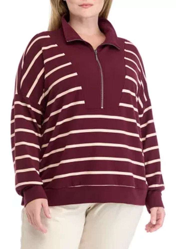 Plus Soft Terry Stripe 1/4 Zip Top