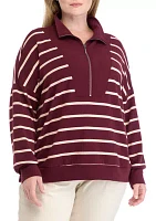 Plus Soft Terry Stripe 1/4 Zip Top