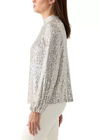 Women's Sequin Pleat Mock Neck Top