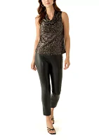 Women's Sleeveless Sequin Cowl Neck Top