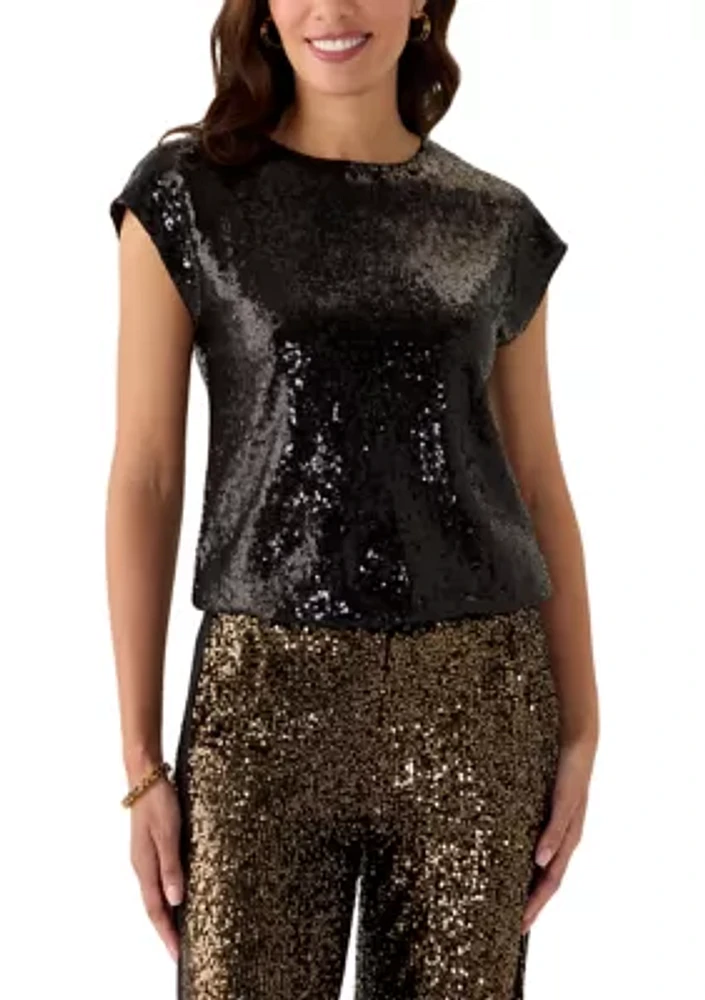 Women's Sequin Extended Shoulder Top