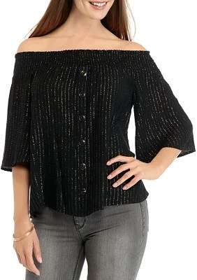 Women's Button Front Off the Shoulder Top