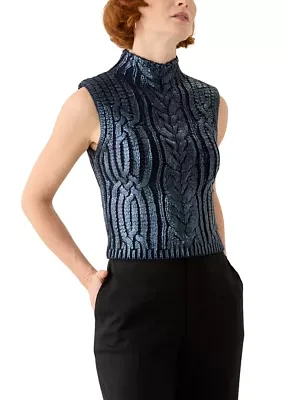 Women's Sleeveless Mock Neck Metallic Vest