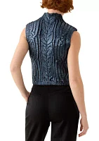 Women's Sleeveless Mock Neck Metallic Vest