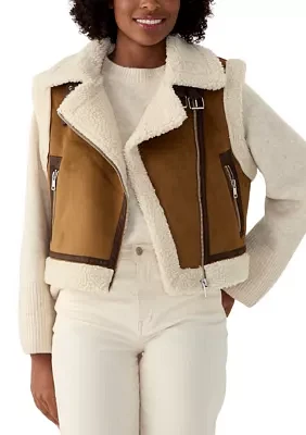 Women's Sherpa Lined Double Faced Faux Suede Vest