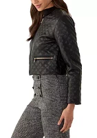 Women's Quilted Faux Leather Zip Front Jacket