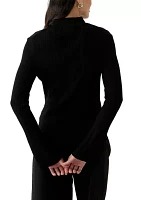 Women's Long Sleeve Collared Keyhole Ribbed Top