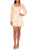 Women's Blouson Sleeve Square Neck Floral Smocked Dress