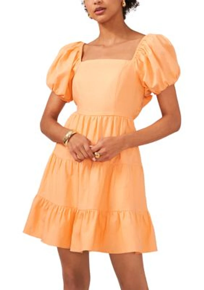 Women's Short Puff Sleeve 3 Tier Mini Dress