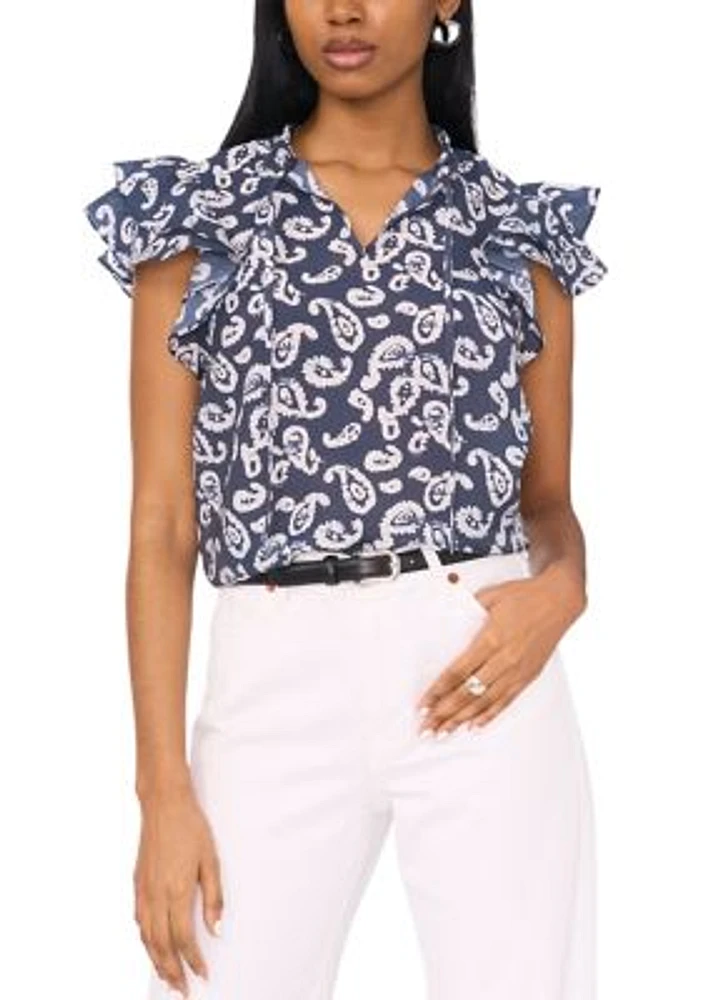 Women's Flutter Sleeve Printed Top