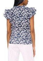 Women's Flutter Sleeve Printed Top