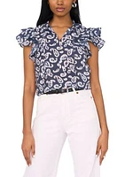 Women's Flutter Sleeve Printed Top