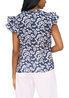 Women's Flutter Sleeve Printed Top