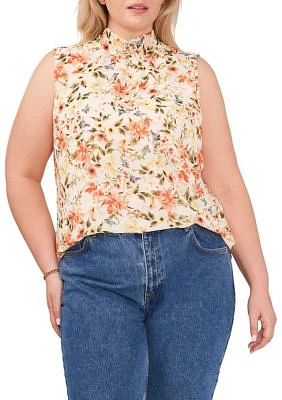 Plus Mock Neck Floral Top