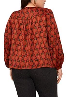 Plus Puff Sleeve Batik Print Top