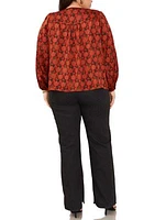 Plus Puff Sleeve Batik Print Top