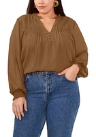 Plus Pleated Yoke V-Neck Top