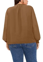 Plus Pleated Yoke V-Neck Top