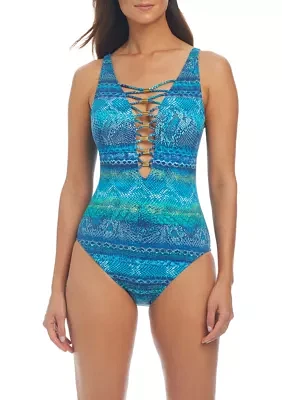 Bring the Heat Tie Printed One Piece Swimsuit