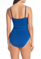 A Fine Line Belted One Piece Swimsuit