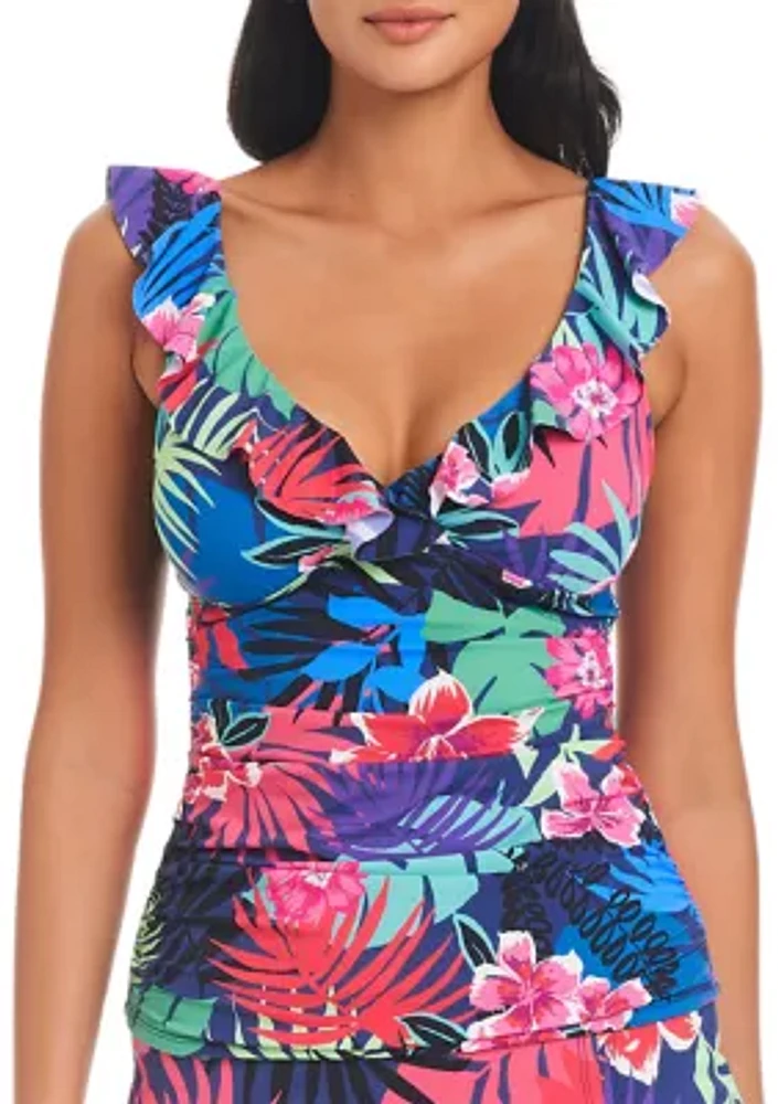 Hawaiian Punch Ruffle Tankini Swim Top