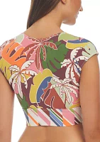 Island Life Tie Front Cap Sleeve Swim Top