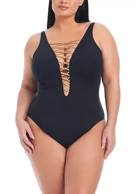 Plus Let's Get Knotty Lace Down Mio Swimsuit