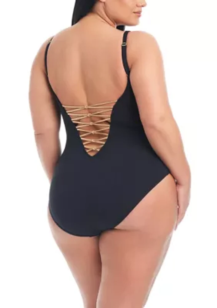 Plus Let's Get Knotty Lace Down Mio Swimsuit