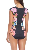 Sweet Escape Cap Sleeve Zip Up One Piece Swimsuit