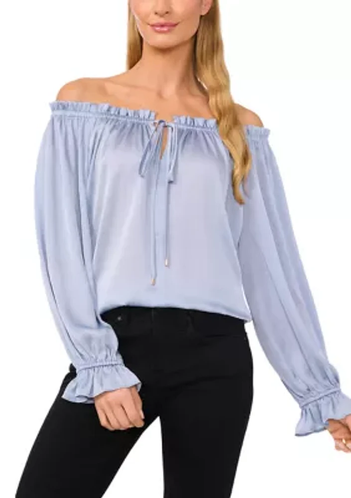 Women's Long Sleeve Off the Shoulder Satin Blouse