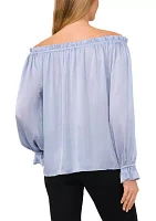 Women's Long Sleeve Off the Shoulder Satin Blouse