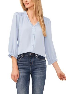 Women's Button Front V-Neck Blouse