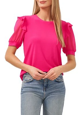 Women's Mixed Media Ruffled Knit Top