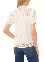 Women's Ruffle Neck Short Puff Sleeve Blouse