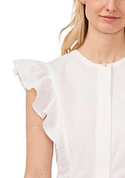 Women's Flutter Sleeve Ruffle Front Top