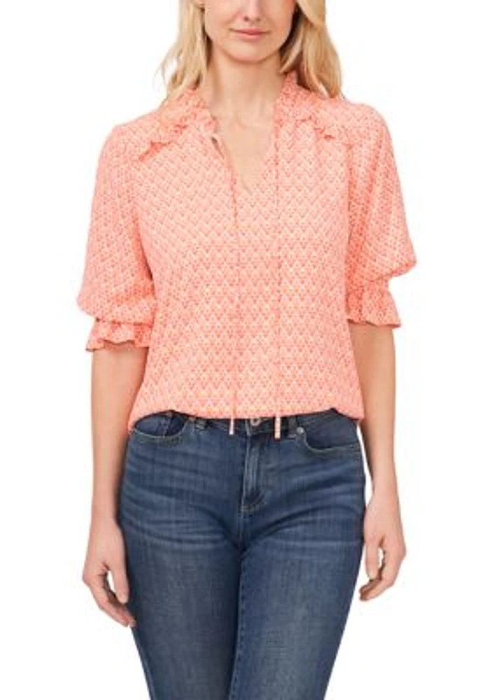 Women's Tie Neck Geometric Clip Dot Blouse