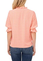 Women's Tie Neck Geometric Clip Dot Blouse