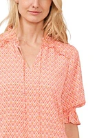 Women's Tie Neck Geometric Clip Dot Blouse