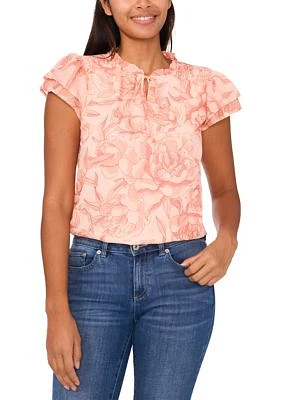 Women's Flutter Sleeve Floral Blouse