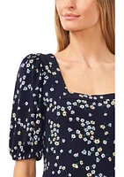 Women's Puff Sleeve Square Neck Floral Blouse