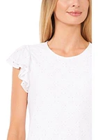 Women's Double Ruffle Knit Eyelet Top