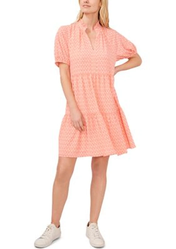 Women's Puff Sleeve Tiered Geometric Print Dress