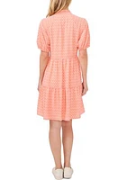 Women's Puff Sleeve Tiered Geometric Print Dress