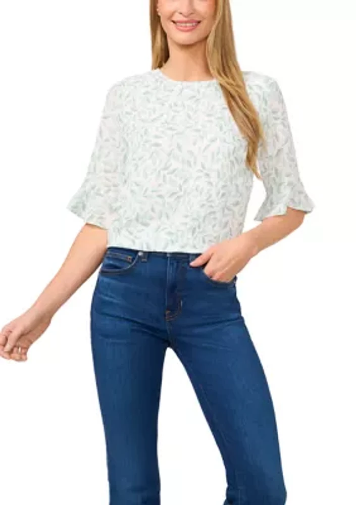 Women's Ruffle Sleeve Printed Blouse