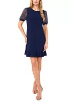 Women's Mixed Media Dot Print Ruffle Hem Dress