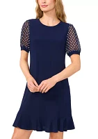 Women's Mixed Media Dot Print Ruffle Hem Dress