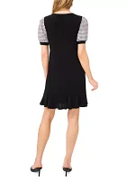 Women's Mixed Media Gingham Print Ruffle Hem Dress