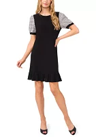 Women's Mixed Media Gingham Print Ruffle Hem Dress